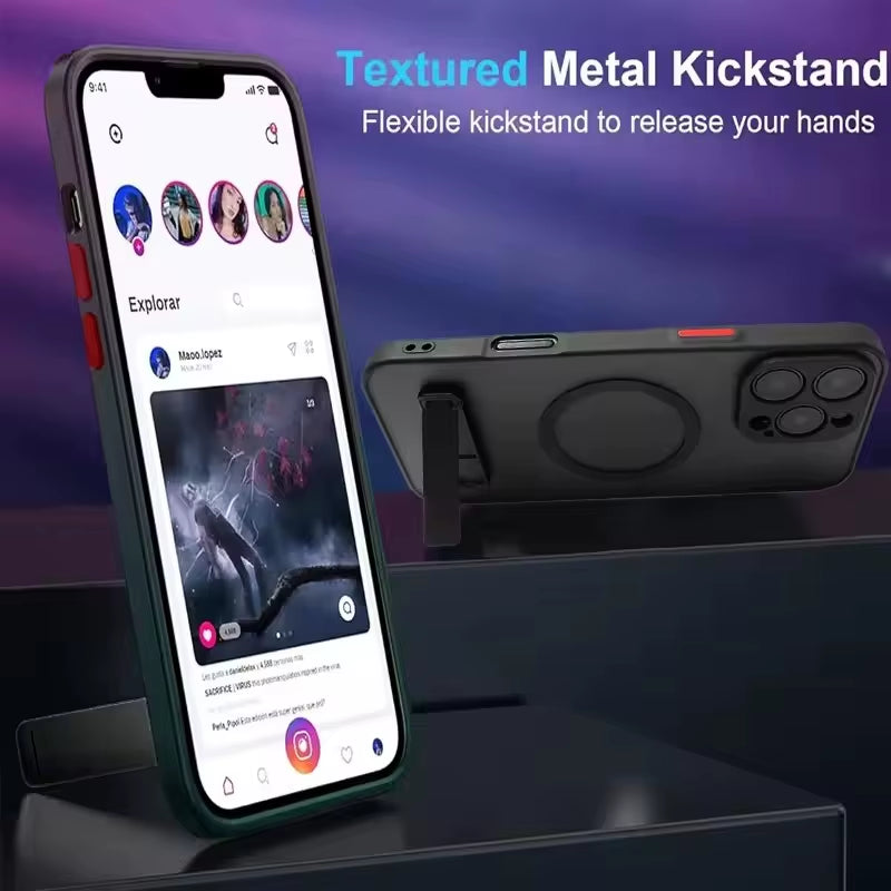 Magnetic Mobile Phone Case with Stand for Iphone 17 16 Pro Max 15 14 plus 13 12 11 Translucent Cover with Kickstand