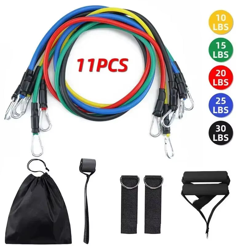 11Pcs TPE Resistance Band Set Fitness Band Pull Rope Elastic Training Band with Door Anchor Handles Carry Bag Legs Ankle Straps