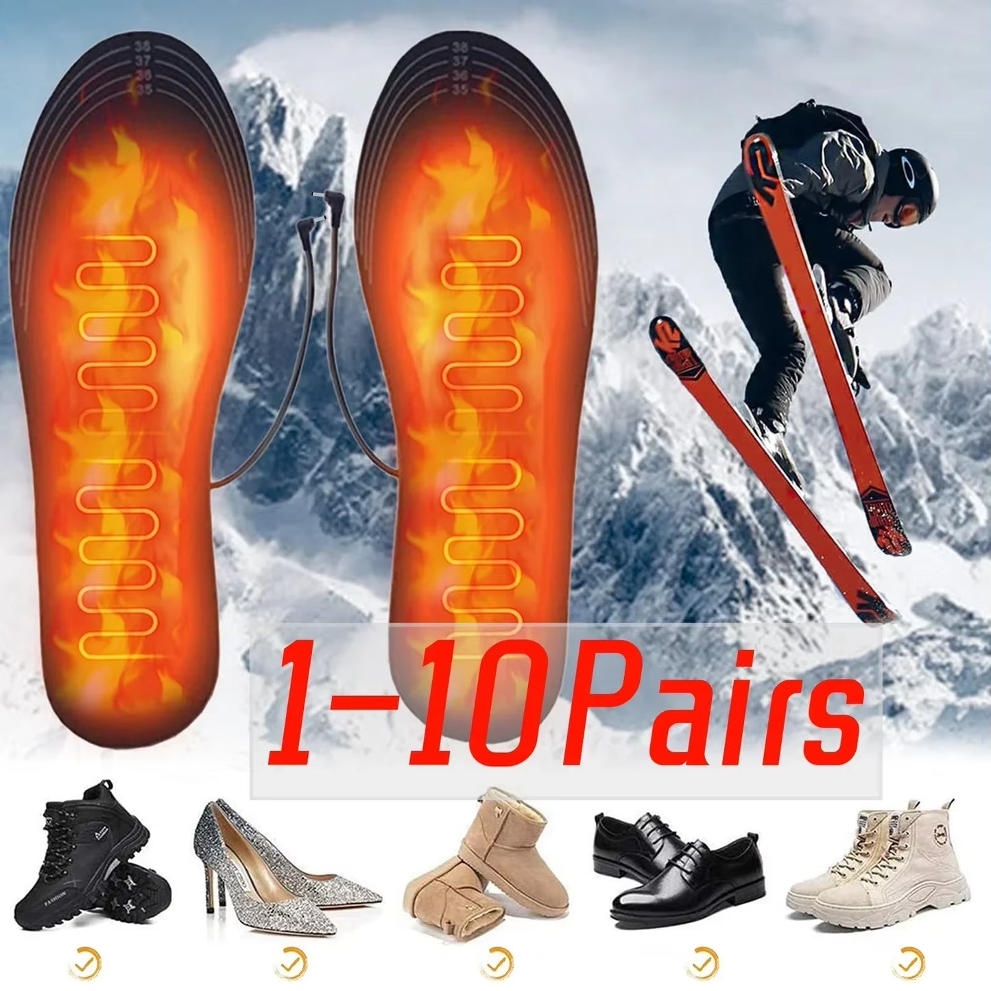 USB Heated Insoles Shoe Electric Foot Warming Pad Feet Warmer Sock Pad Mat Winter Outdoor Sports Heating Insole Winter Warm