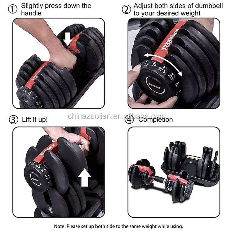 24Kg Adjustable Dumbbell 5 to 52.5Lb Home Gym Dumbbell Muscle Workout Selective Weight Lifting Dumbbell